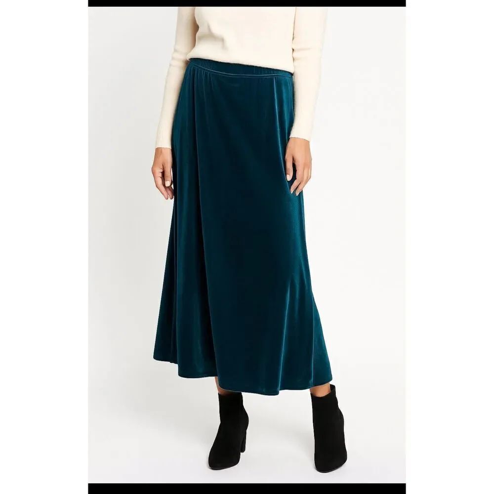 QVC Susan grave A line maxi skirt - green emerald in velvet size large nwt Vinta